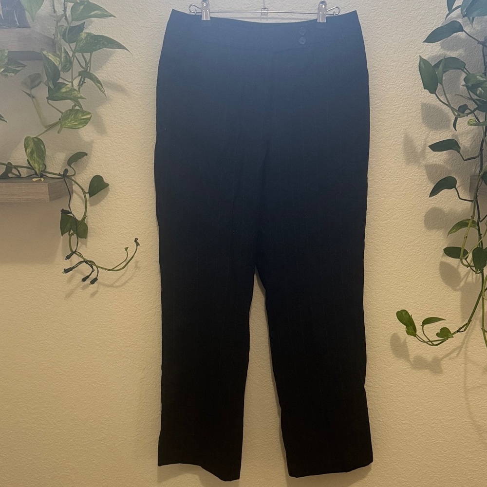 David Brooks Black Pinstripe Wide Leg Career Pants Wool Blend New Without Tags